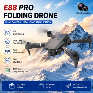ZNLYRION RC Drone 8K E88 Foldable 8K Dual Camera WiFi FPV Quadcopter with Optical Flow Hovering 360° Flip One Key Takeoff Altitude Hold Remote Control Drone with Carrying Case for Beginners - Thumbnail Image 3