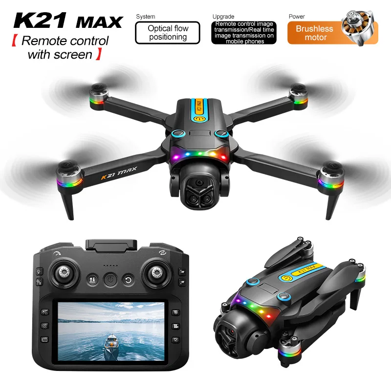 ZNLYRION RC Drone K21MAX Foldable Brushless Drone With Screen Remote EIS Dual Electric Camera Optical Flow Hover Colorful LED Light RC Quadcopter - Image 1