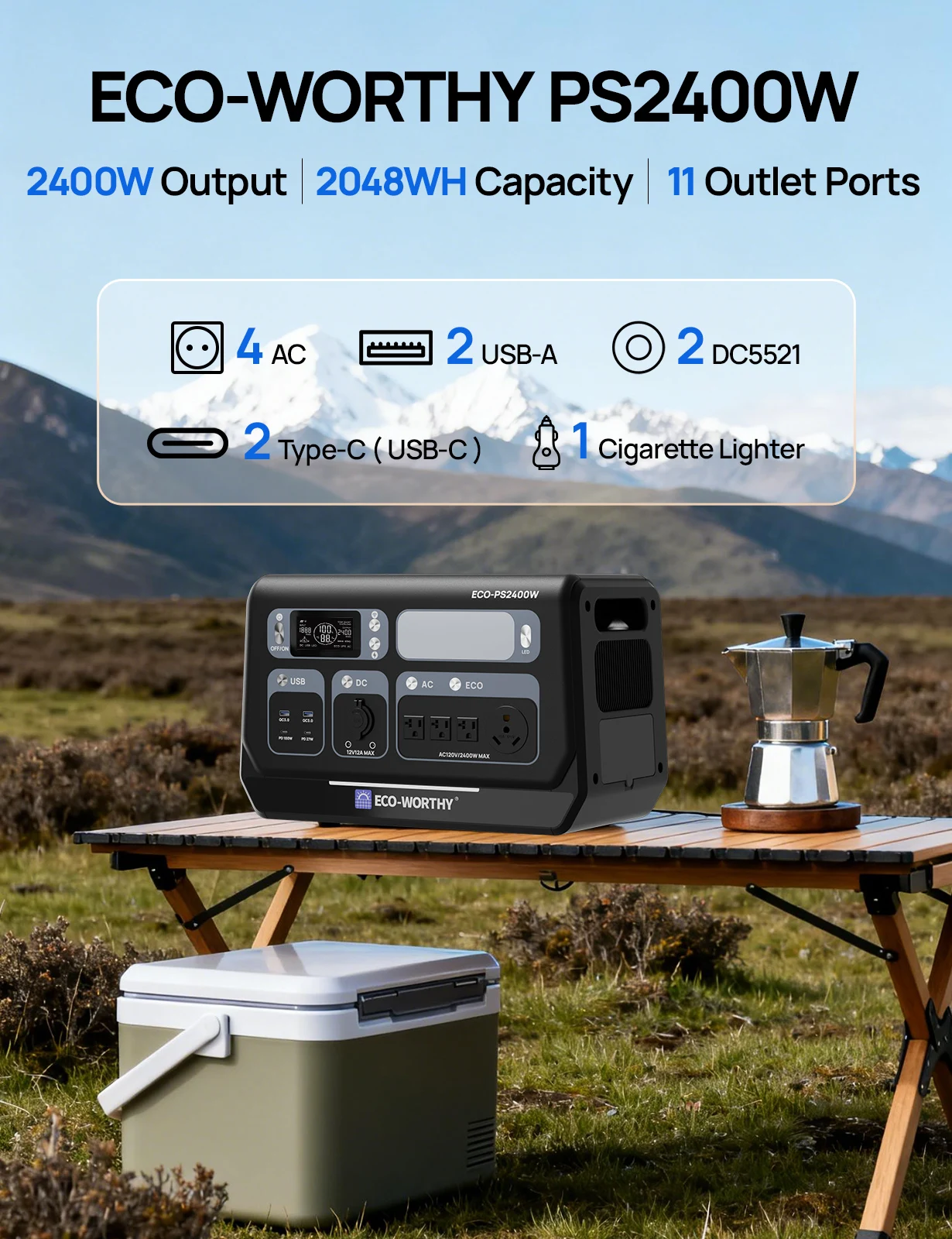 ECO-WORTHY 200W Portable Solar Panel and PS 2400W Power Station 2048Wh LiFePO4 Battery, for RV Off Grid - Image 4