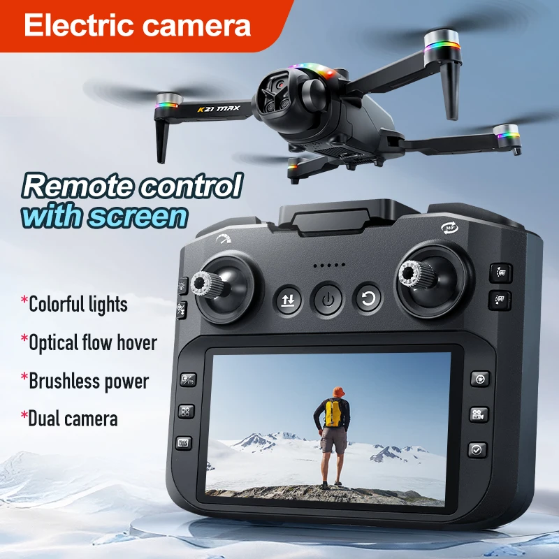 ZNLYRION RC Drone K21MAX Foldable Brushless Drone With Screen Remote EIS Dual Electric Camera Optical Flow Hover Colorful LED Light RC Quadcopter - Image 3