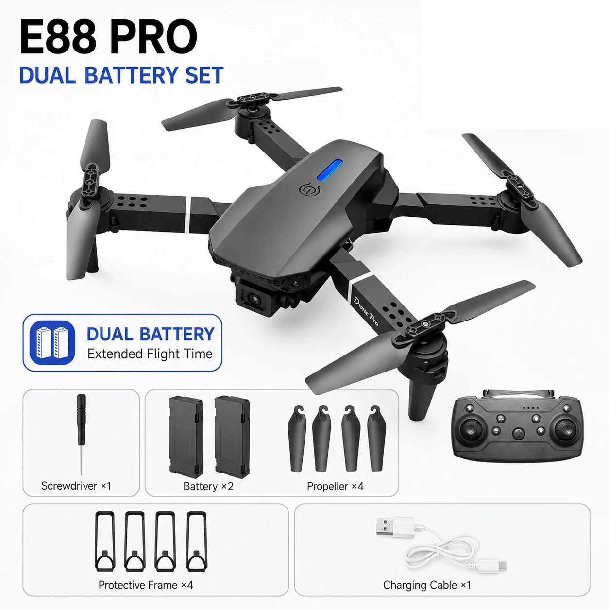 ZNLYRION RC Drone 8K E88 Foldable 8K Dual Camera WiFi FPV Quadcopter with Optical Flow Hovering 360° Flip One Key Takeoff Altitude Hold Remote Control Drone with Carrying Case for Beginners - Image 1