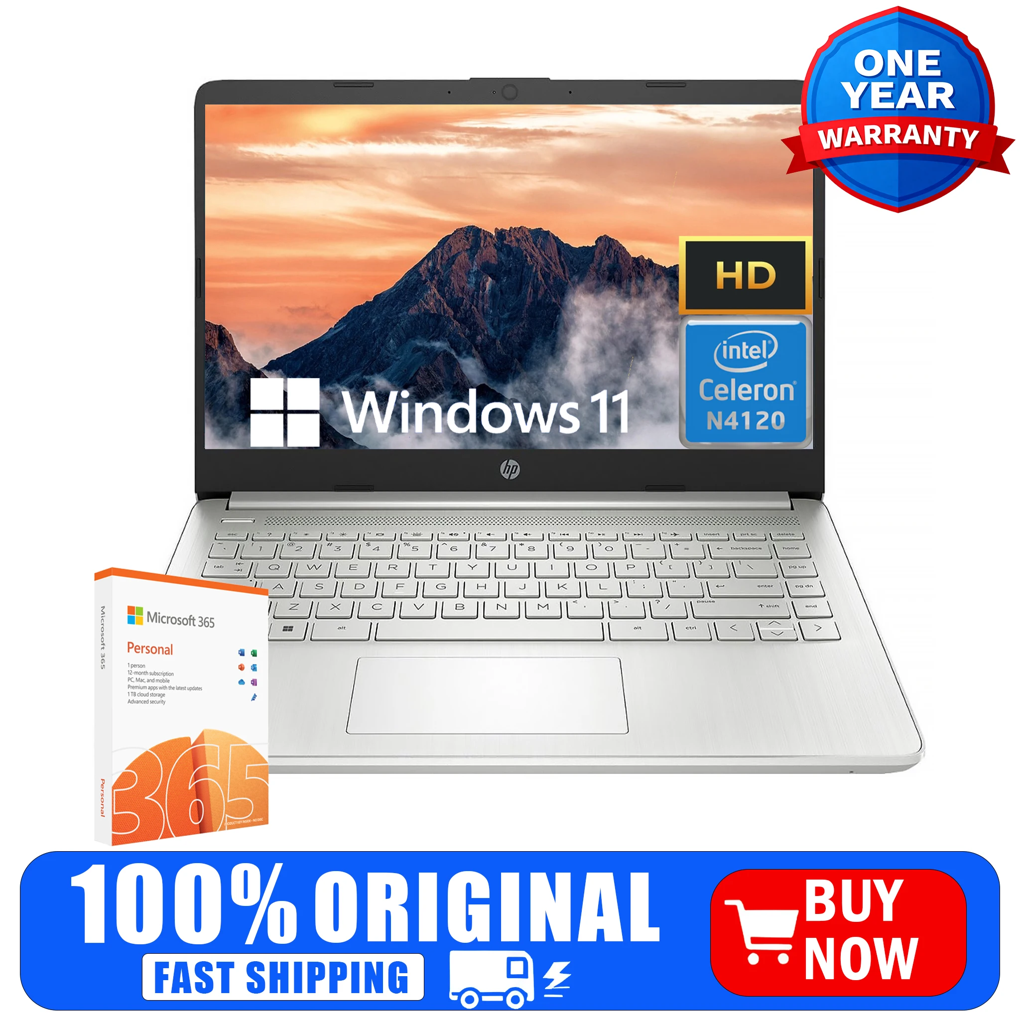 HP 14" Business Laptop,Intel Celeron N4120,4GB RAM, 128GB eMMC,1 Year Office 365,Windows 11 Home - Image 2