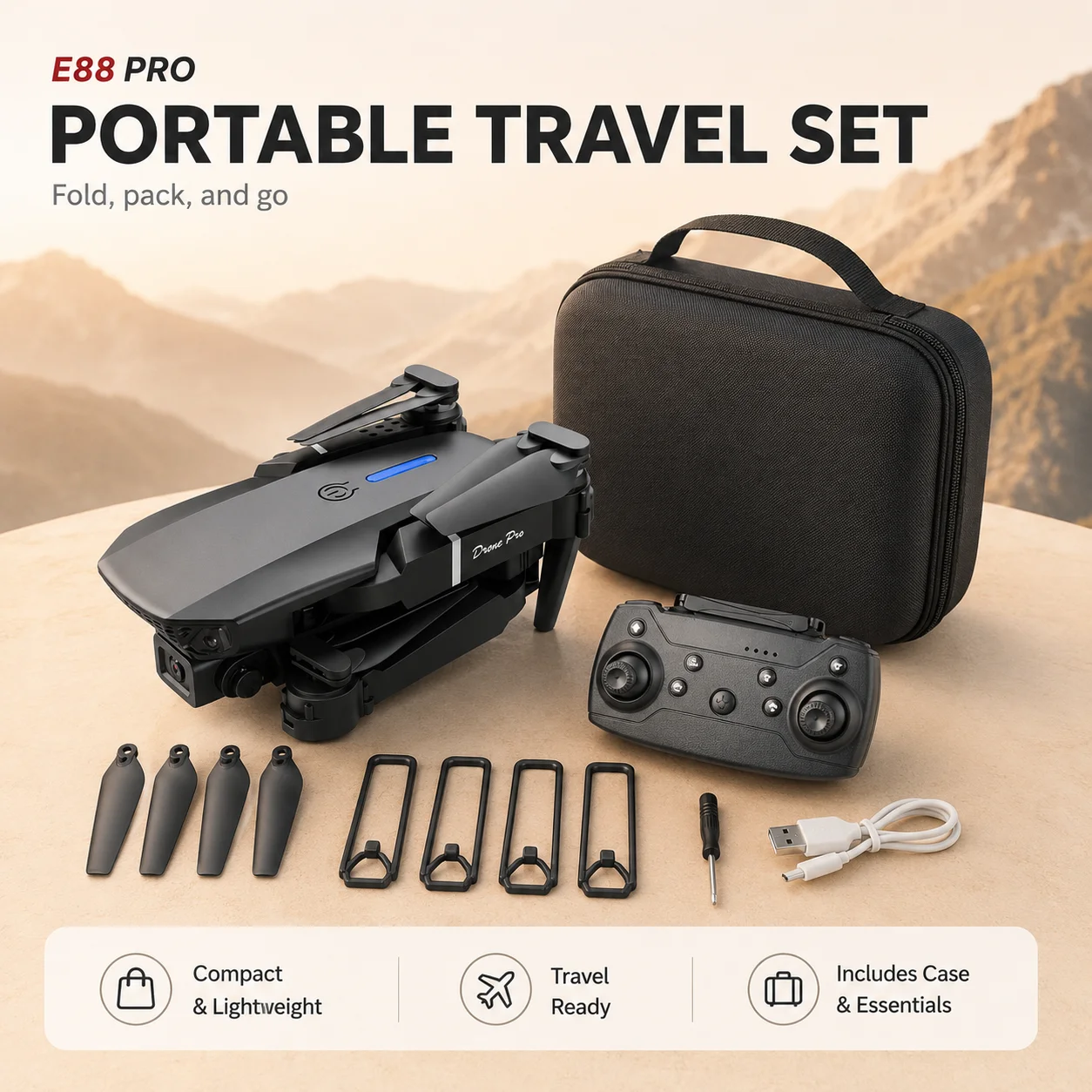 ZNLYRION RC Drone 8K E88 Foldable 8K Dual Camera WiFi FPV Quadcopter with Optical Flow Hovering 360° Flip One Key Takeoff Altitude Hold Remote Control Drone with Carrying Case for Beginners - Image 2