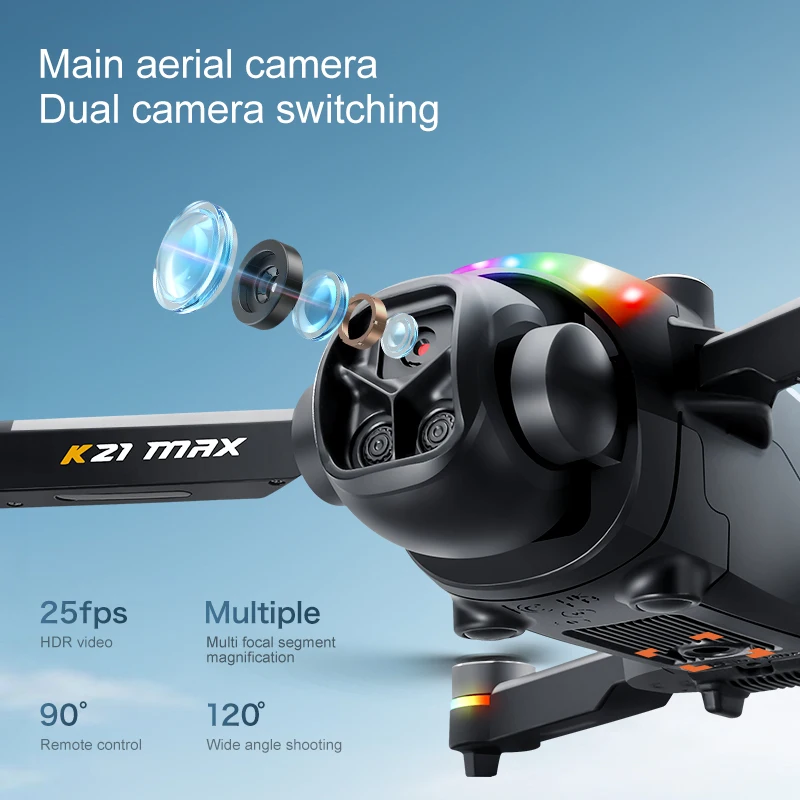 ZNLYRION RC Drone K21MAX Foldable Brushless Drone With Screen Remote EIS Dual Electric Camera Optical Flow Hover Colorful LED Light RC Quadcopter - Image 6