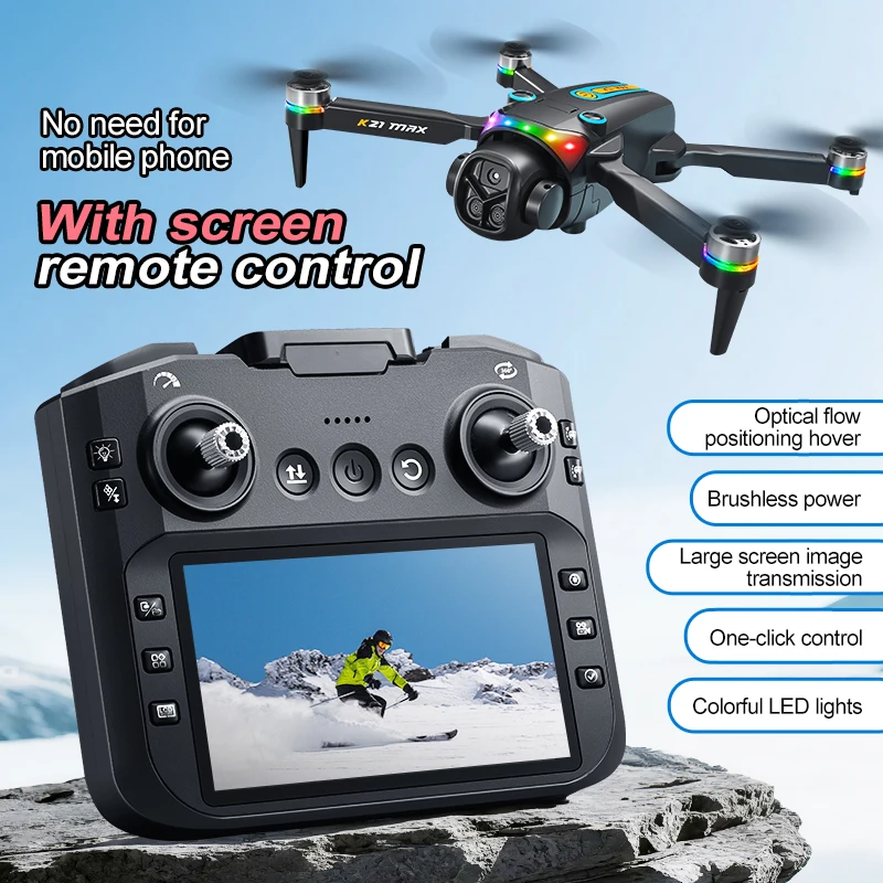 ZNLYRION RC Drone K21MAX Foldable Brushless Drone With Screen Remote EIS Dual Electric Camera Optical Flow Hover Colorful LED Light RC Quadcopter - Image 5