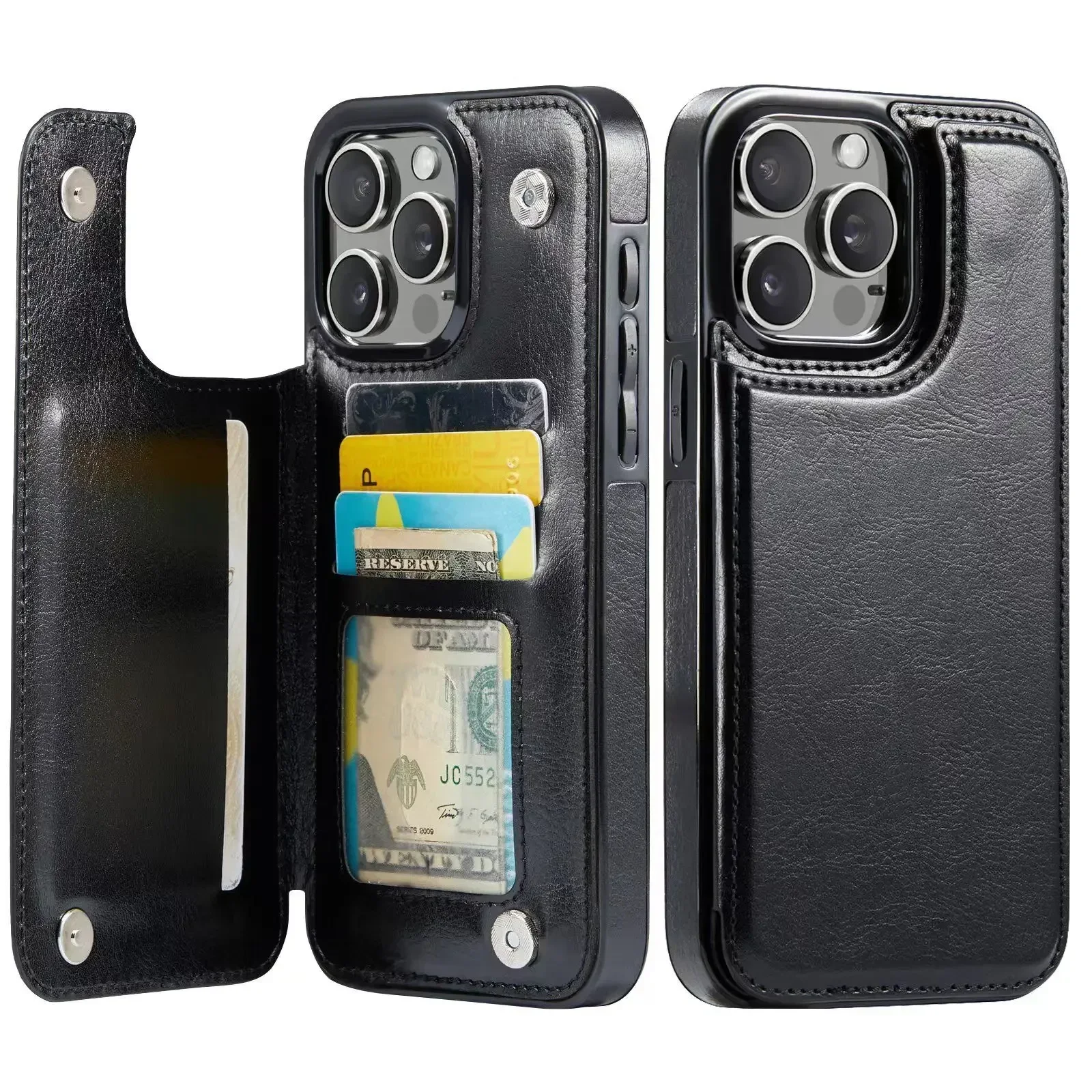 Wallet Card Holder Case for iPhone 16 15 14 13 12 11 Pro Max XS XR Leather Cover - Image 1
