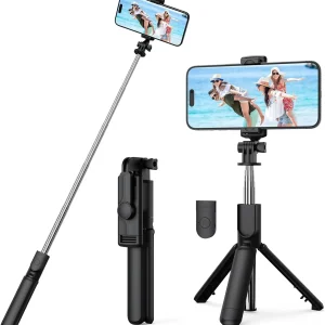 Selfie Stick Tripod, Retractable Selfie Stick Tripod with Wireless Remote Control, for Photograph, Live Streaming, Video Recording, Compatible with Android, iPhone and More