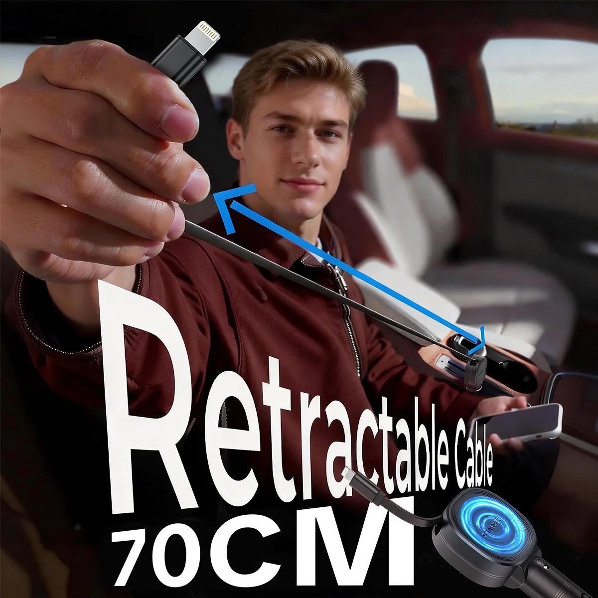 2-In-1 Retractable Fast Car Charger , 66W High-Speed Charging, 2.3 Inch Long Cable, 52.4g easy to carry,1USB Ports, Compatible With Android、Phone 17/16/15/14/13/12/11, Galaxy, Pixel, And More Smart Devices,Gift For Car Lovers - Image 3