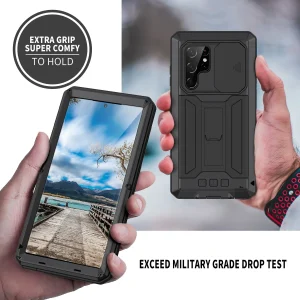 Military Grade Full-Body Rugged for Samsung Galaxy S24 S23 S22 Ultra Plus Case Built-in Kickstand Slide Camera Protective Cover - Thumbnail Image 4