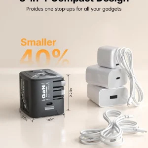 W & O 60W GAN Fast Charger for iPhone, Retractable Phone Charger Wall Plug with Type‑C & Compatible Lightning Cables, for iPhone 17/16/15, Galaxy S25/24, Android Devices - Thumbnail Image 2