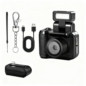 1.44'' HD Tiny Vintage Video Recorder Mini Keychain Camera Retro Micro with 8GB Card 1080P Retro Snap Digital Camera 6 Filters