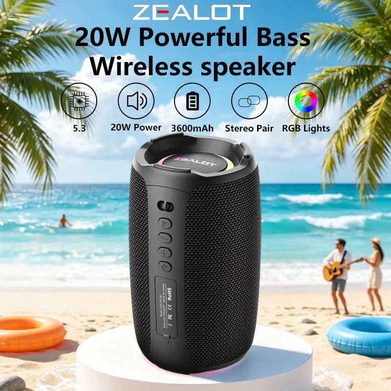 Zealot-S61 Bluetooth Speaker,with IPX6 Waterproof Protection and Outdoor Bass Sound for Backyard and Beach Party,10W Loudspeaker - Image 1