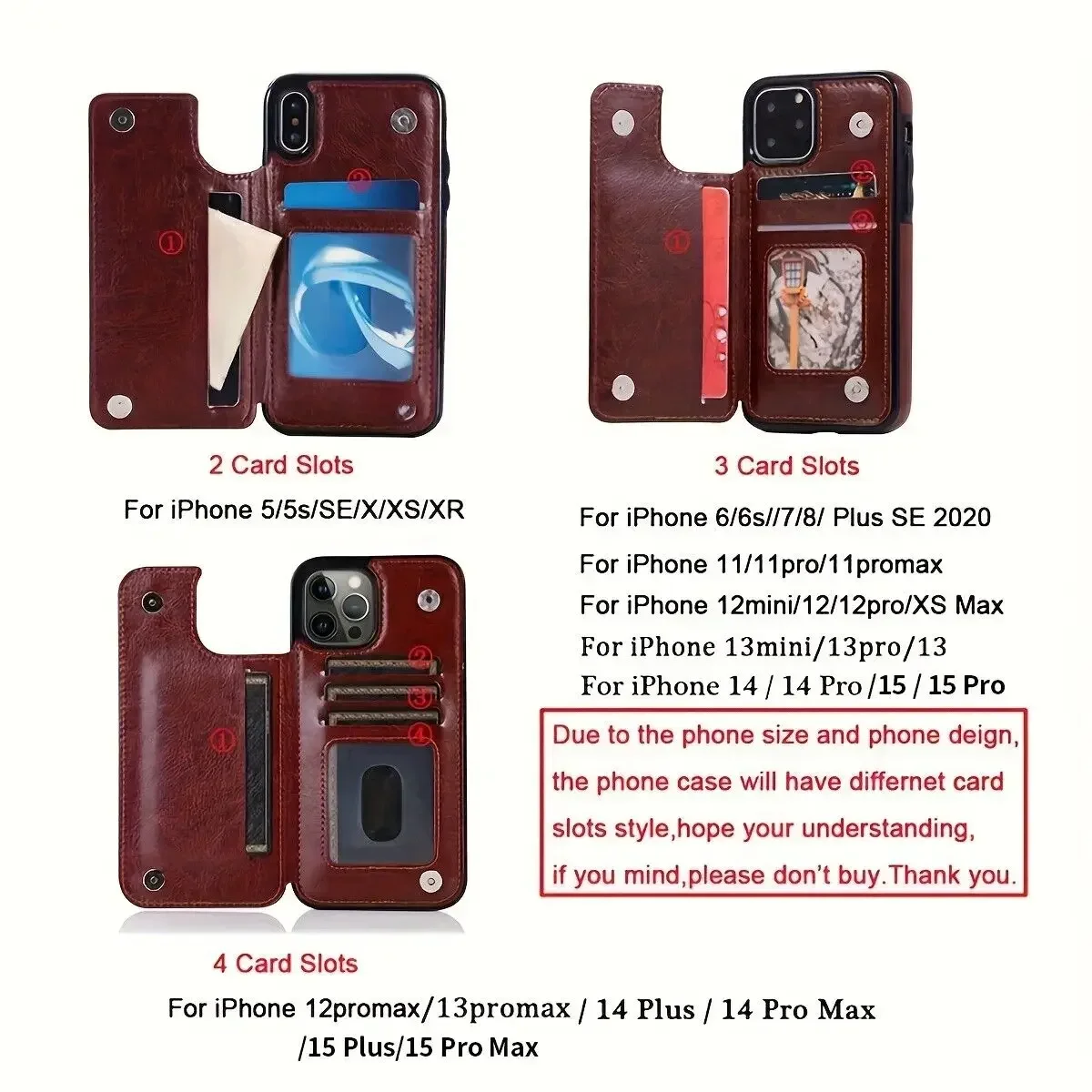 Wallet Card Holder Case for iPhone 16 15 14 13 12 11 Pro Max XS XR Leather Cover - Image 6