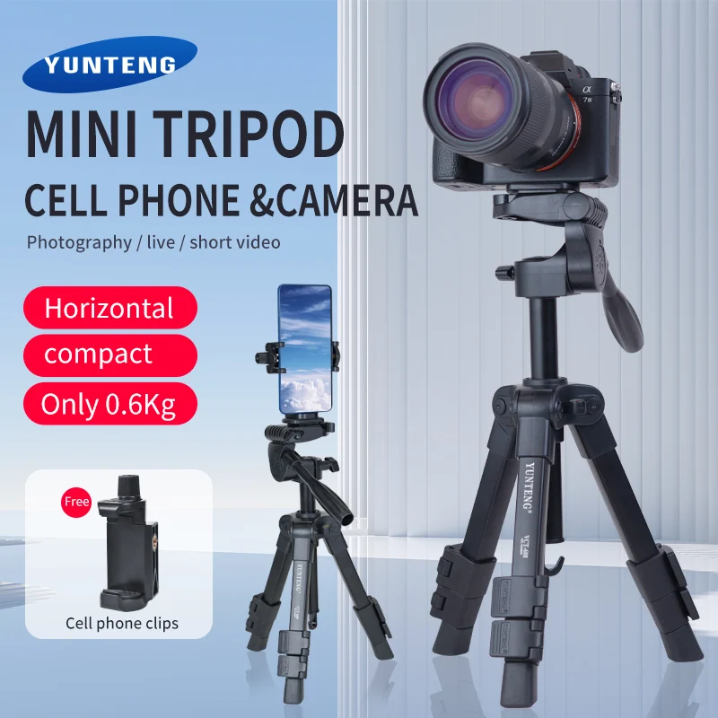 Professional desktop tripod, mobile phone and DSLR camera floor stand, high stability aluminum alloy material, high-quality and high load-bearing universal adjustment gimbal, can be used for DSLR cameras and mobile phones - Image 1