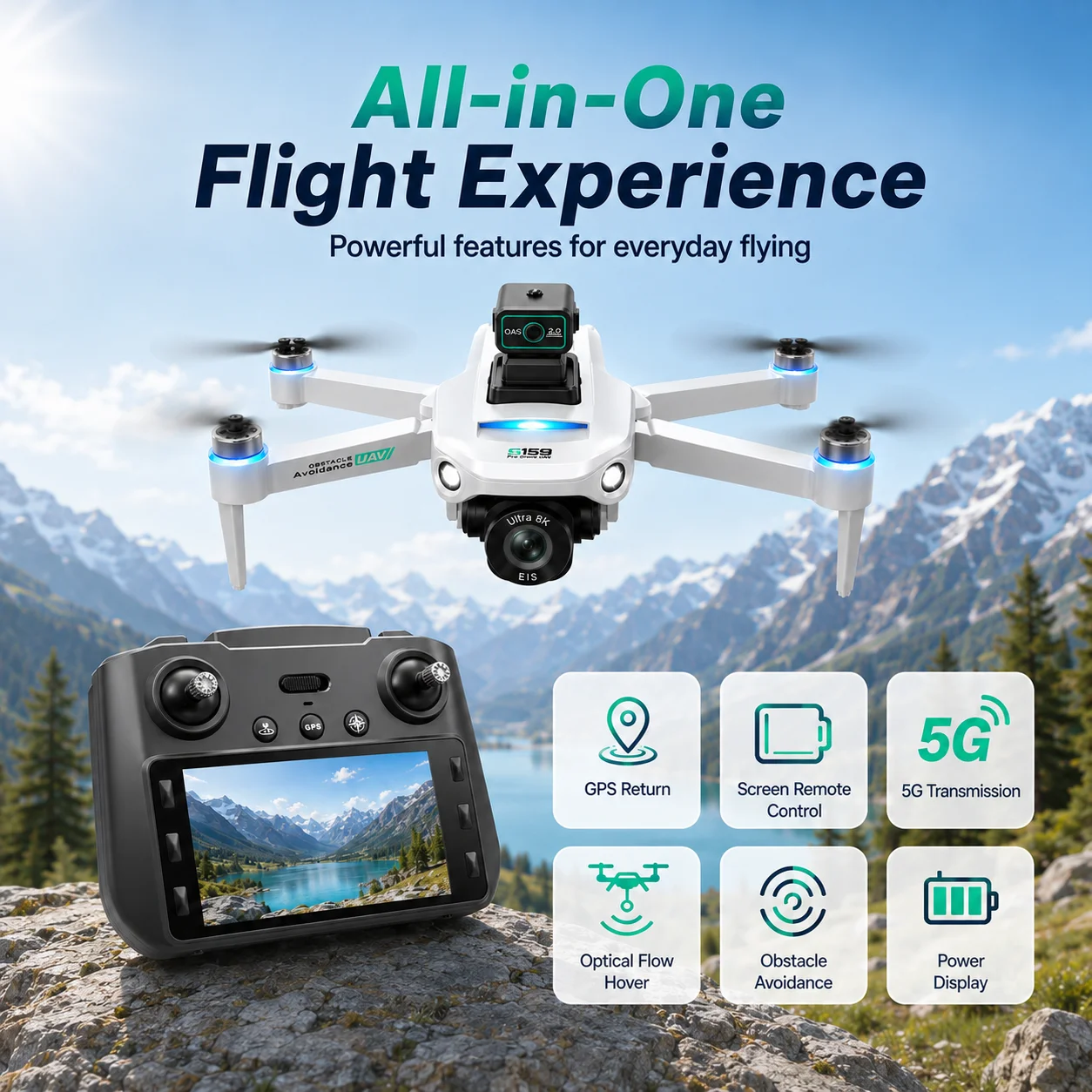 ZNLYRION S159 Brushless GPS Drone with 8K Camera  5G FPV Optical Flow Hover and 20Mins Flight Time - Image 7