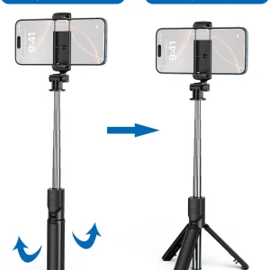 Selfie Stick Tripod, Retractable Selfie Stick Tripod with Wireless Remote Control, for Photograph, Live Streaming, Video Recording, Compatible with Android, iPhone and More - Thumbnail Image 6