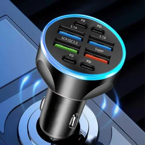 Muti 8 Ports Car Charger Fast Charging Quick QC3.0 USB PD Type C Auto Phone Charger Adapter in Car For Cellphone Mobile Phone - Thumbnail Image 5