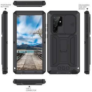 Military Grade Full-Body Rugged for Samsung Galaxy S24 S23 S22 Ultra Plus Case Built-in Kickstand Slide Camera Protective Cover - Thumbnail Image 6