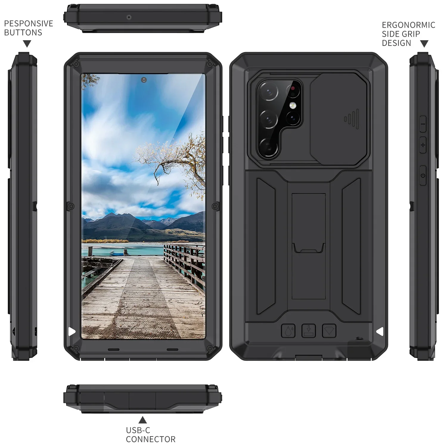 Military Grade Full-Body Rugged for Samsung Galaxy S24 S23 S22 Ultra Plus Case Built-in Kickstand Slide Camera Protective Cover - Image 6