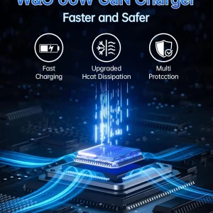 W & O 60W GAN Fast Charger for iPhone, Retractable Phone Charger Wall Plug with Type‑C & Compatible Lightning Cables, for iPhone 17/16/15, Galaxy S25/24, Android Devices - Thumbnail Image 4