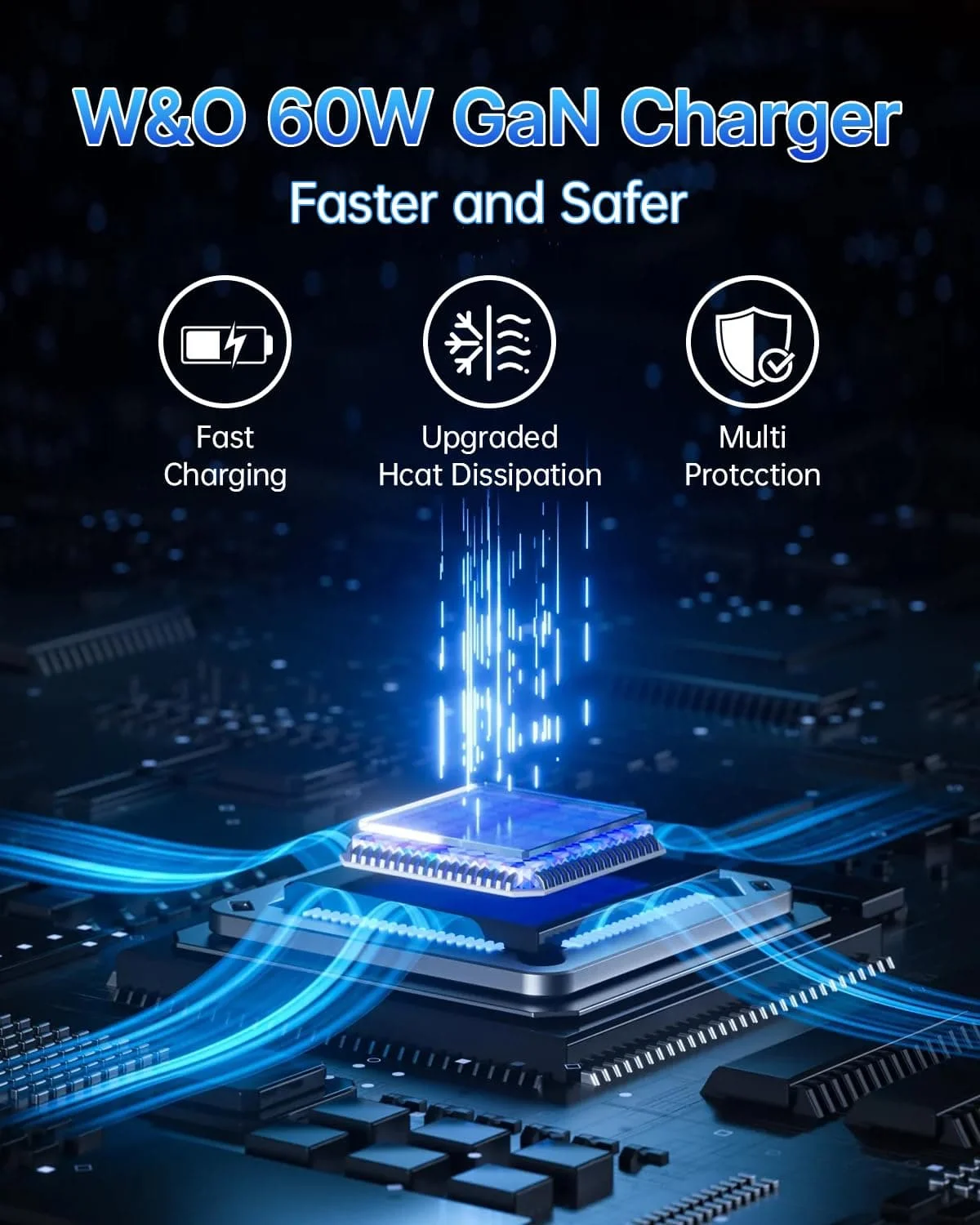 W & O 60W GAN Fast Charger for iPhone, Retractable Phone Charger Wall Plug with Type‑C & Compatible Lightning Cables, for iPhone 17/16/15, Galaxy S25/24, Android Devices - Image 4