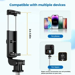 Selfie Stick Tripod, Retractable Selfie Stick Tripod with Wireless Remote Control, for Photograph, Live Streaming, Video Recording, Compatible with Android, iPhone and More - Thumbnail Image 4