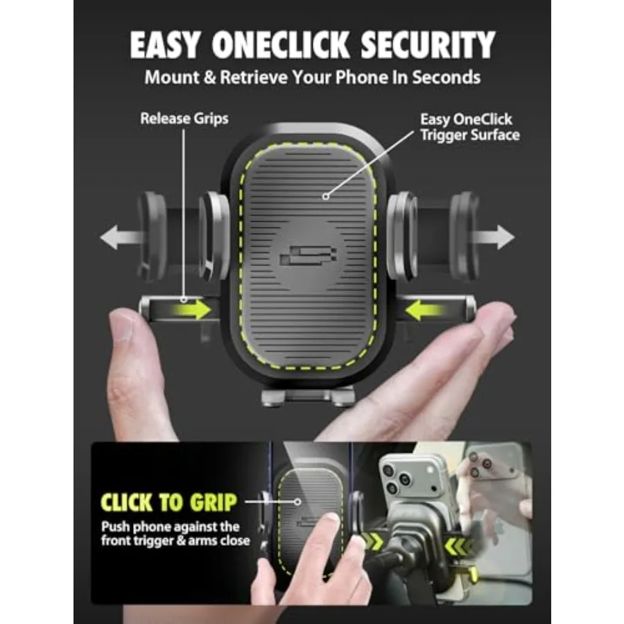 One Click Flexible Cell Phone Car Holder, 360 Rotation Dual Mount Dashboard and Vent for All iPhone, Android and Smartphone, - Image 3