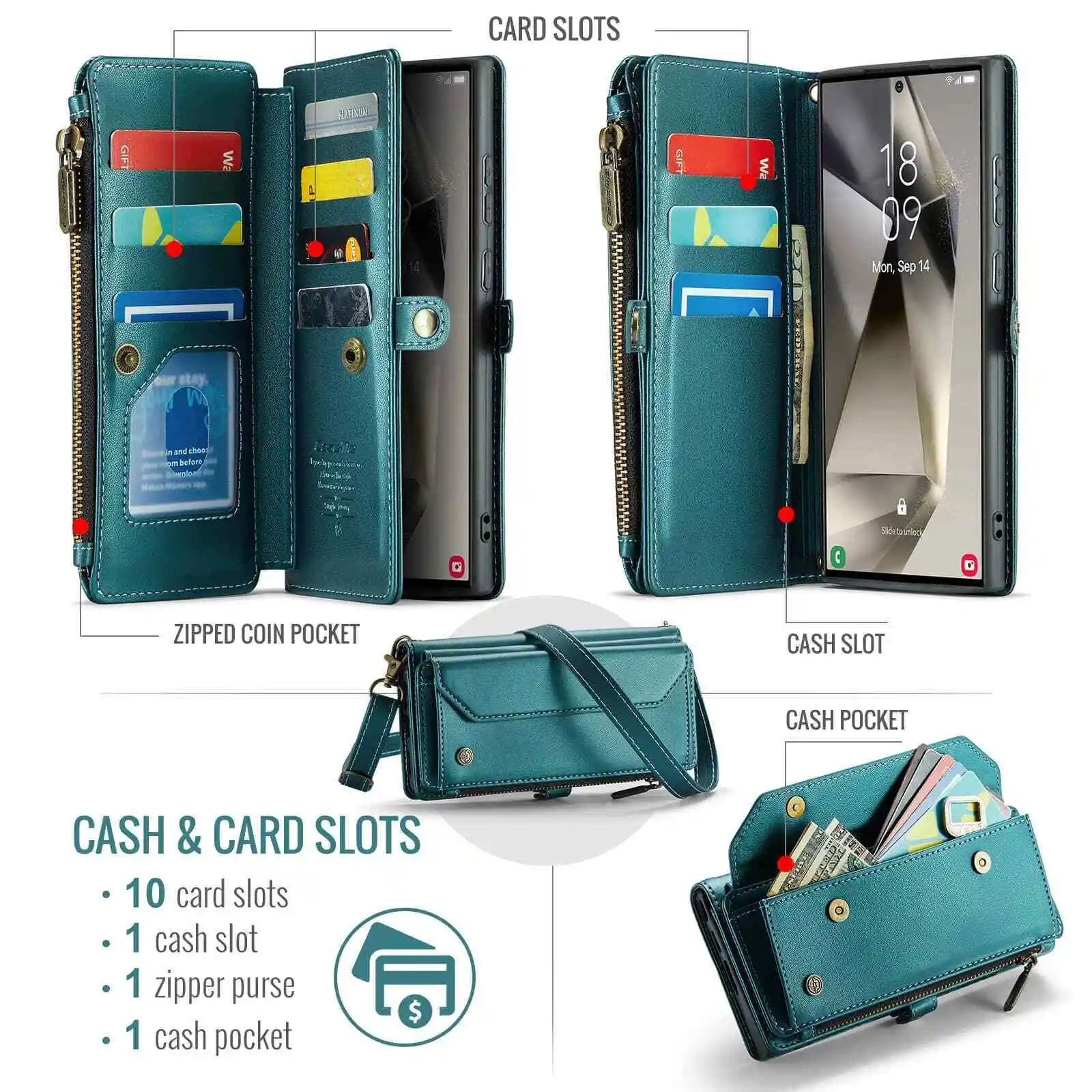 Crossbody for Samsung Galaxy S24 S23 Ultra S22 S21 S20 Case Wallet Card Holder - Image 2