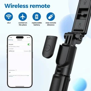 Selfie Stick Tripod, Retractable Selfie Stick Tripod with Wireless Remote Control, for Photograph, Live Streaming, Video Recording, Compatible with Android, iPhone and More - Thumbnail Image 5