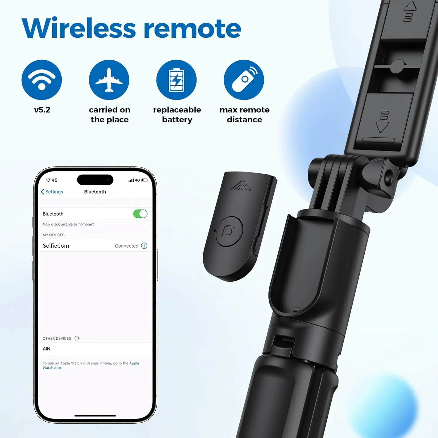 Selfie Stick Tripod, Retractable Selfie Stick Tripod with Wireless Remote Control, for Photograph, Live Streaming, Video Recording, Compatible with Android, iPhone and More - Image 5