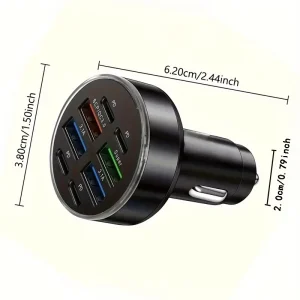 Muti 8 Ports Car Charger Fast Charging Quick QC3.0 USB PD Type C Auto Phone Charger Adapter in Car For Cellphone Mobile Phone - Thumbnail Image 2