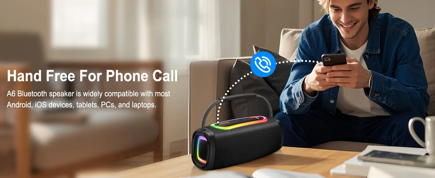 RGB Lights Portable Bluetooth Speaker, IPX7 Waterproof, 24H Playtime, Bluetooth 5.3, Outdoor Wireless Speaker with Hands-Free Mic. - Image 6