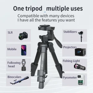 Professional desktop tripod, mobile phone and DSLR camera floor stand, high stability aluminum alloy material, high-quality and high load-bearing universal adjustment gimbal, can be used for DSLR cameras and mobile phones - Thumbnail Image 2