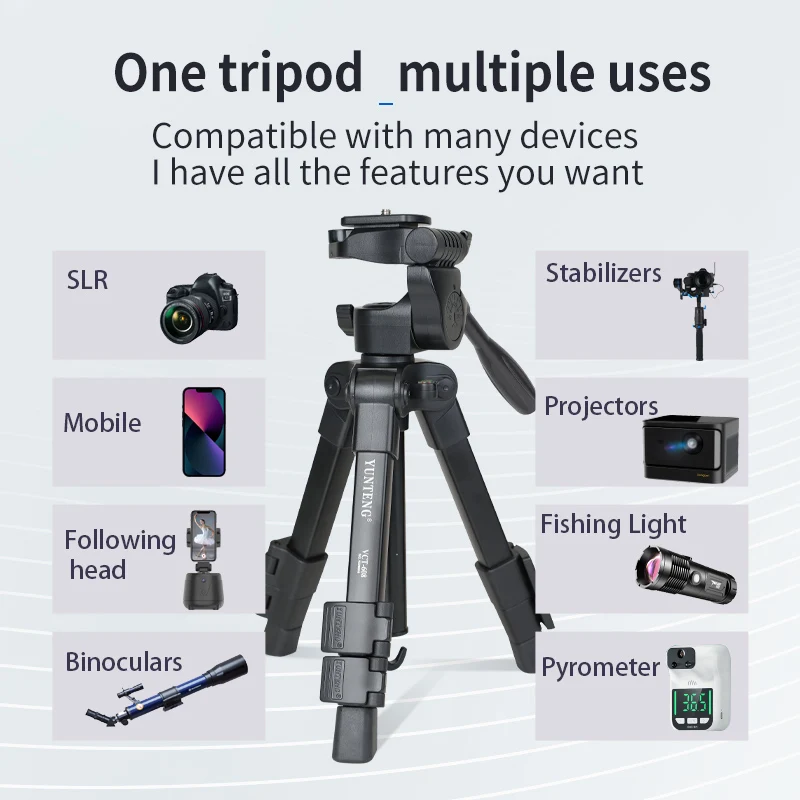 Professional desktop tripod, mobile phone and DSLR camera floor stand, high stability aluminum alloy material, high-quality and high load-bearing universal adjustment gimbal, can be used for DSLR cameras and mobile phones - Image 2