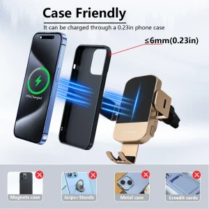 15W Qi Wireless Chargers Car Phone Holder Magnetic Automatic Vent Phone Mount Fast Charg for IPhone 14/13/12/11/X Samsung Galaxy - Thumbnail Image 2