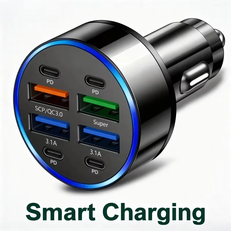 Muti 8 Ports Car Charger Fast Charging Quick QC3.0 USB PD Type C Auto Phone Charger Adapter in Car For Cellphone Mobile Phone - Image 1