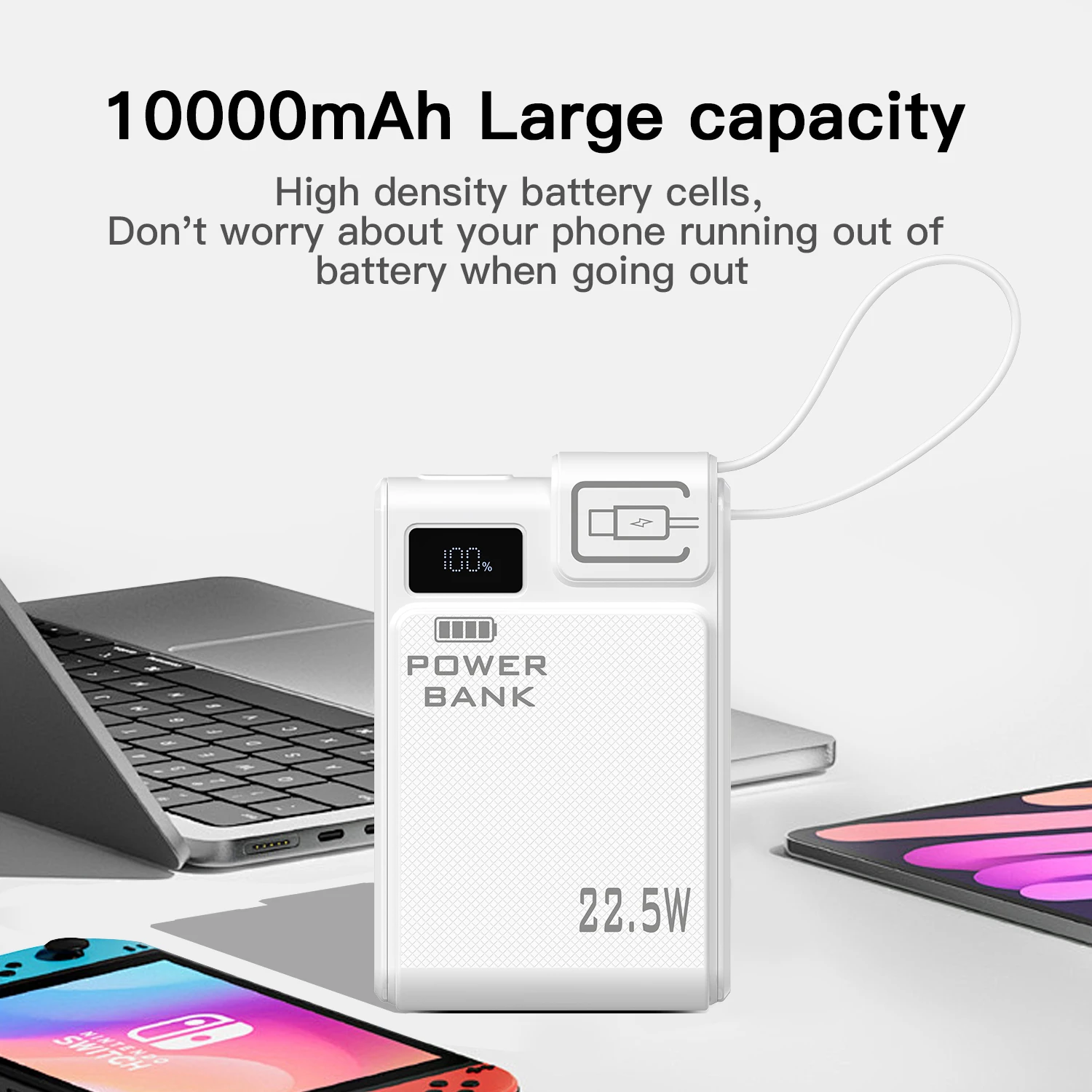 TQQDCI 10000mAh Portable Power Bank PD-C22.5W Dual Charge with Fast Charging Type-C Cable Compatible with iPhone And Samsung - Image 5