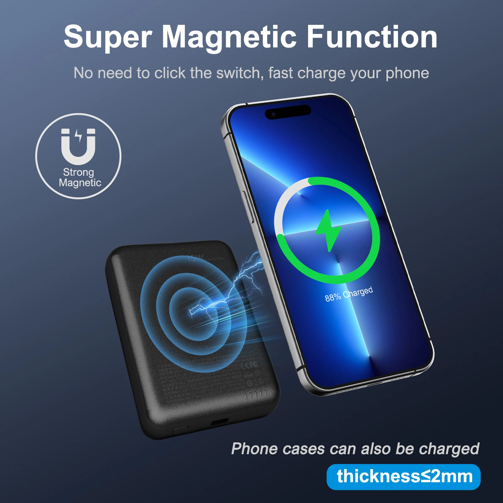 Magnetic Power Bank Portable 5000mAh Wireless Charger 20W With USB-C Cable For IPhone 16/15/14/13/12 Pro/Pro Max/Plus/Mini - Image 4