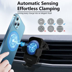 15W Qi Wireless Chargers Car Phone Holder Magnetic Automatic Vent Phone Mount Fast Charg for IPhone 14/13/12/11/X Samsung Galaxy - Thumbnail Image 3