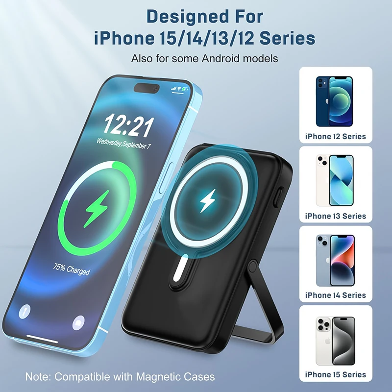 10000mAh Wireless Magnetic Power Bank Portable 22.5W Fast Charging For iPhone 17/16/15/14/13/12 Series Mobile Power with Back Clip and Bracket Desktop Charger - Image 6