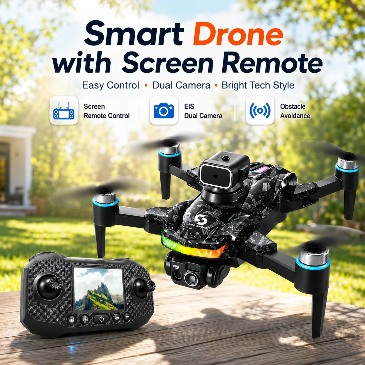 RC Drone Brushless Motor Low Noise Operation 360° Flip Dual HD Camera Smart Obstacle Avoidance Wifi 2.4G Screen Controller Drone Toy - Image 1