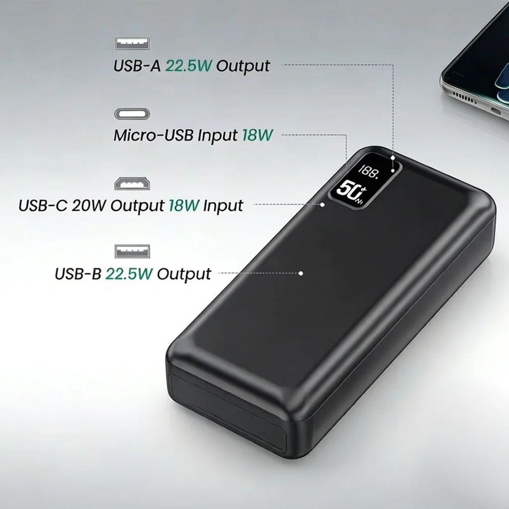 Hganus 50000mAh Powerbank 22.5W Fast Charge Protable Powerbank External Battery High Capacity For IPh xiaomi Samsung Outdoor Use - Image 3