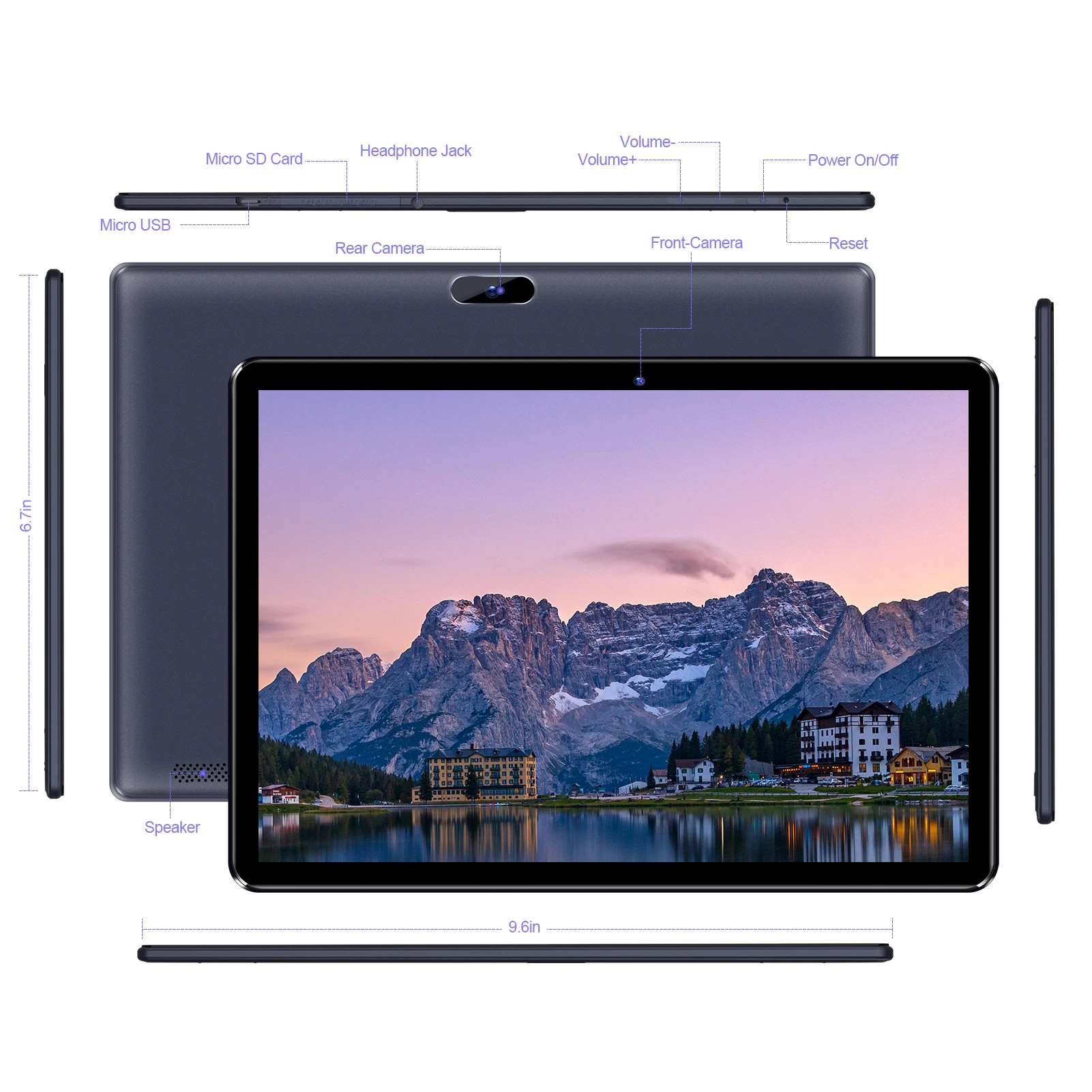 PRITOM 10 inch Tablet Android 13, 64GB, 512GB Expand, Quad-Core, 1280 * 800 HD IPS Screen, Dual Camera, Wi-Fi, Bluetooth, Black - Image 3