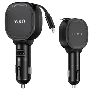 2-In-1 Retractable Fast Car Charger , 66W High-Speed Charging, 2.3 Inch Long Cable, 52.4g easy to carry，1USB Ports, Compatible With Android、Phone 17/16/15/14/13/12/11, Galaxy, Pixel, And More Smart Devices,Gift For Car Lovers