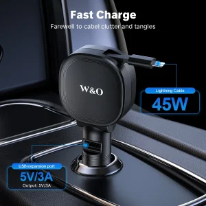2-In-1 Retractable Fast Car Charger , 66W High-Speed Charging, 2.3 Inch Long Cable, 52.4g easy to carry,1USB Ports, Compatible With Android、Phone 17/16/15/14/13/12/11, Galaxy, Pixel, And More Smart Devices,Gift For Car Lovers - Thumbnail Image 2