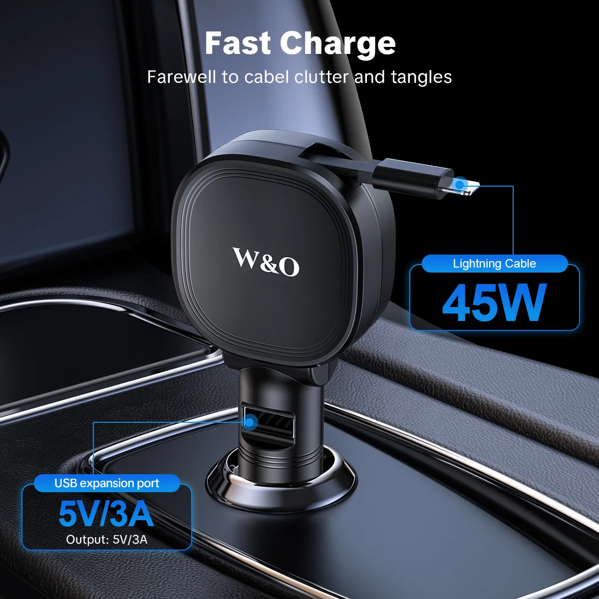 2-In-1 Retractable Fast Car Charger , 66W High-Speed Charging, 2.3 Inch Long Cable, 52.4g easy to carry,1USB Ports, Compatible With Android、Phone 17/16/15/14/13/12/11, Galaxy, Pixel, And More Smart Devices,Gift For Car Lovers - Image 2