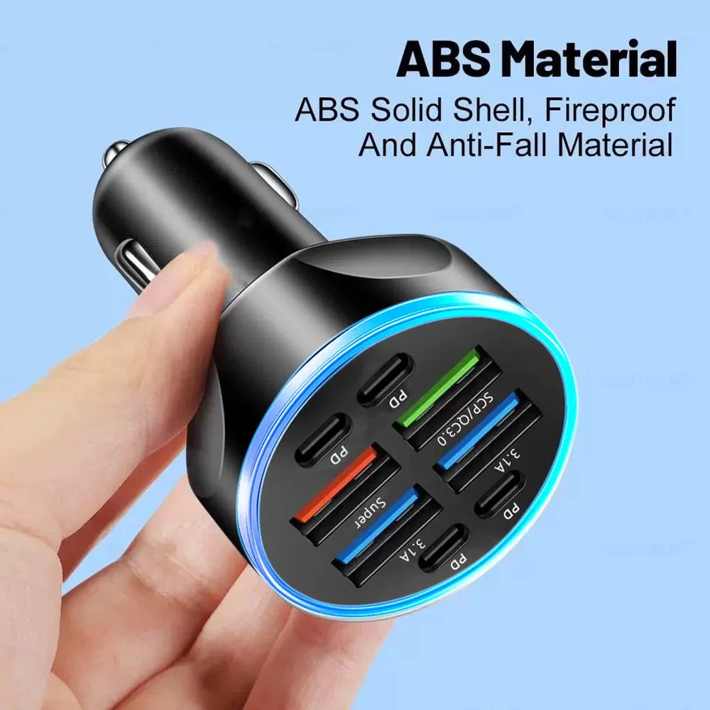 Muti 8 Ports Car Charger Fast Charging Quick QC3.0 USB PD Type C Auto Phone Charger Adapter in Car For Cellphone Mobile Phone - Image 3