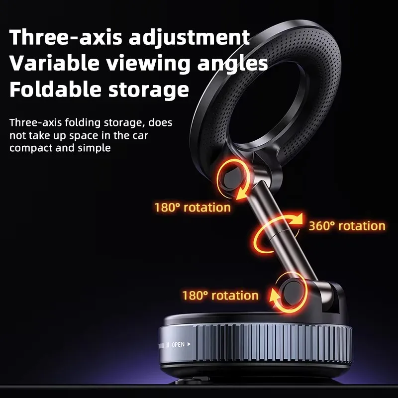 Strong Magnetic Car Phone Holder Foldable Design 360° Adjustable Vacuum Mount for Car, Desk, Bathroom. Use Three-axis Rotation For Free Adjustment A Convenient Choice For Multiple Scenarios - Image 4
