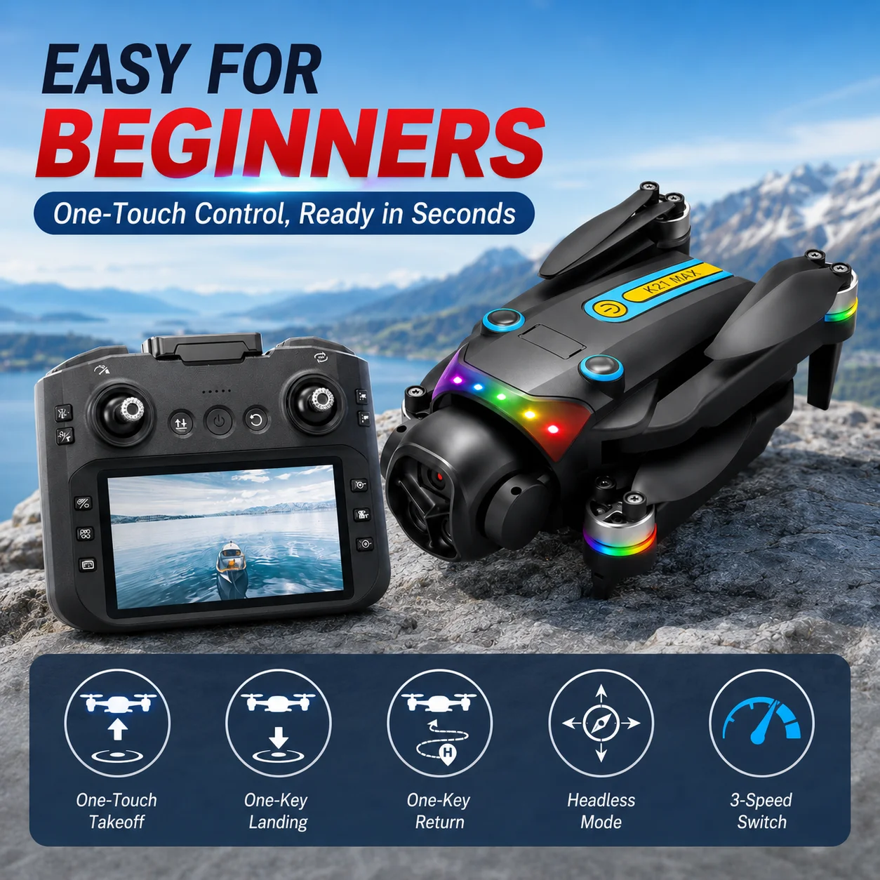 RC Drone Optical Flow Hover Headless Mode 360° Stunt Roll Trajectory Flight Waypoint Definition One Key Takeoff Landing Wind Resistant Hobby Drone - Image 6