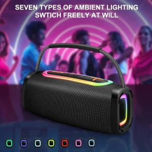 RGB Lights Portable Bluetooth Speaker, IPX7 Waterproof, 24H Playtime, Bluetooth 5.3, Outdoor Wireless Speaker with Hands-Free Mic. - Thumbnail Image 2